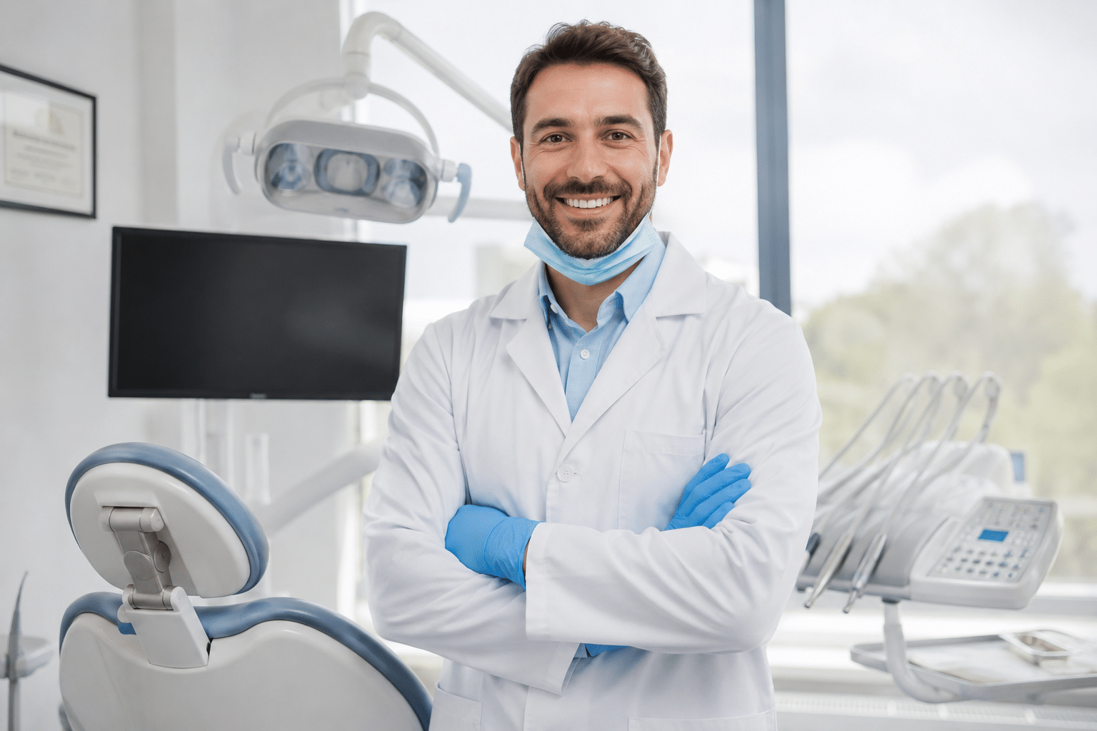 1 Professional dentist in modern clinic