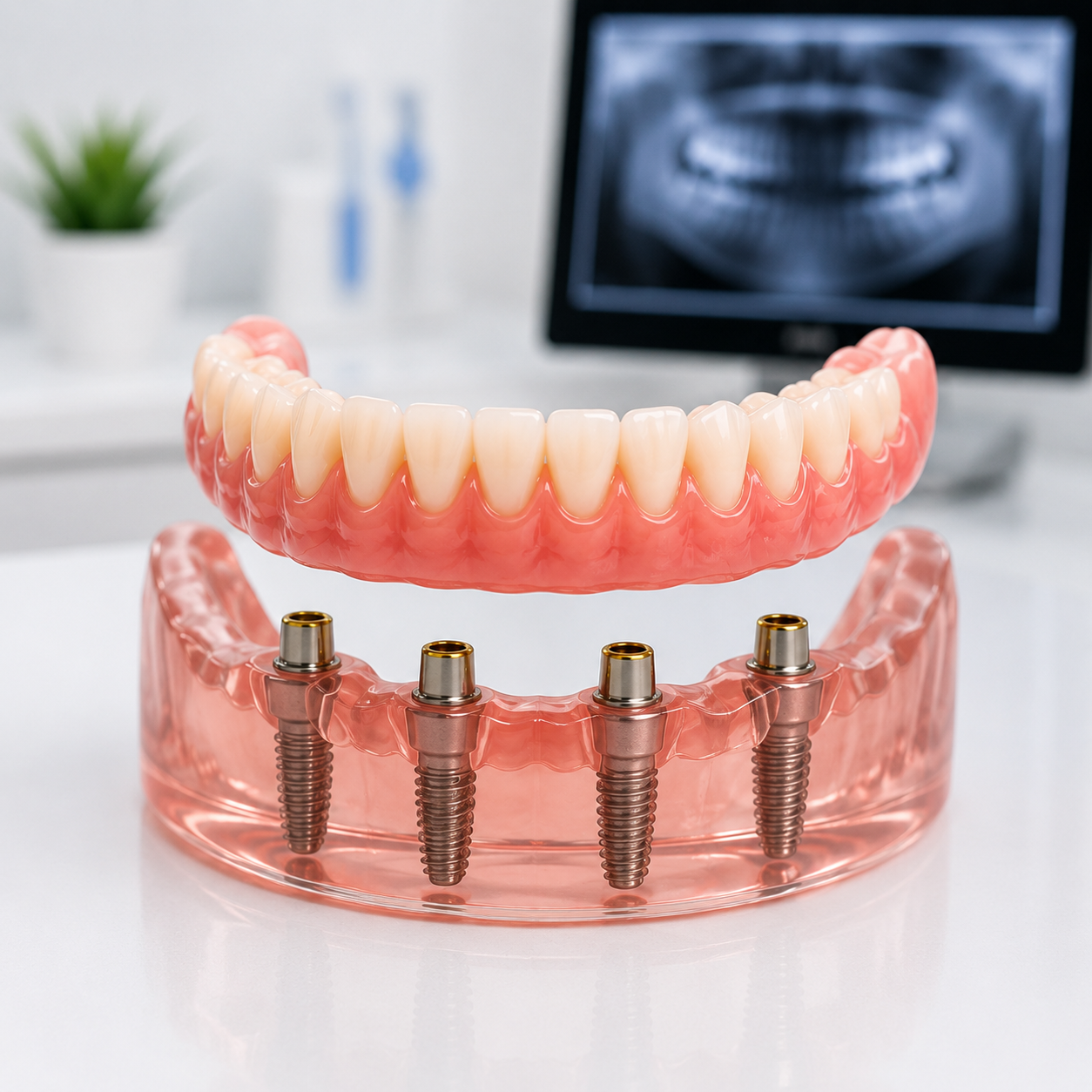 Implant-supported dentures in dental studio