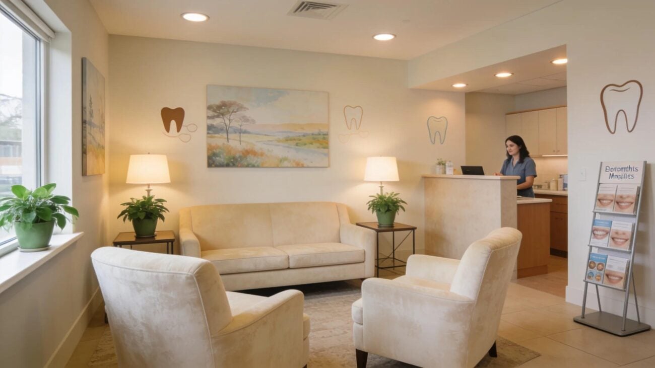 Welcoming ER Dental clinic reception area in Tauranga and Omokoroa with comfortable seating and dental information displays.