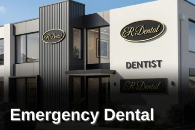 Dental clinic building with a sign displaying contact information in Tauranga